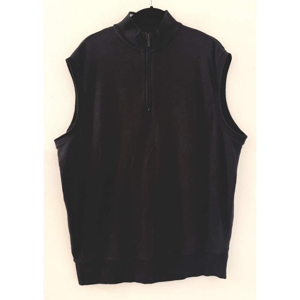 Peter Millar Mens Black Pima Cotton Quarter Zip Vest Large Mock Neck Golf Layer